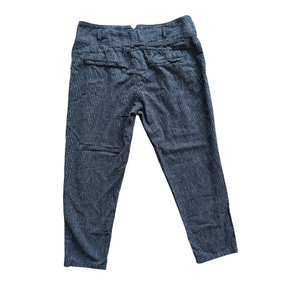 Sundance Amelia Trouser Pant Black White‎ Pinstripe 14P Linen Cotton Petite